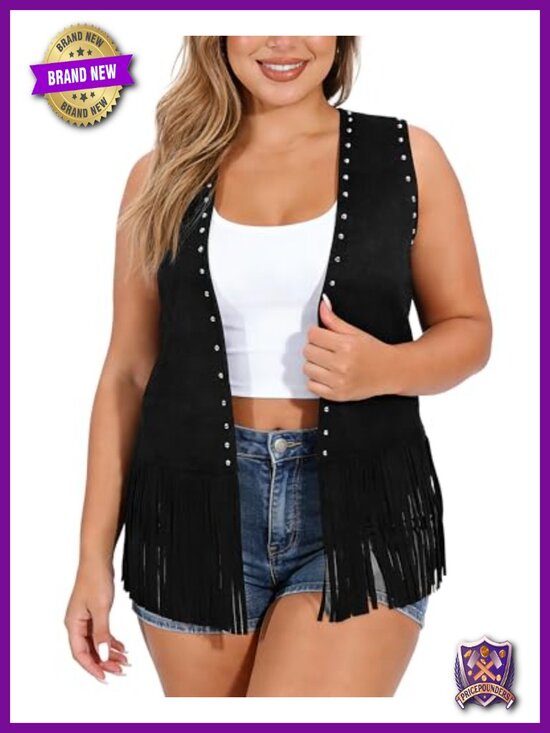 Jackets & Blazers - Faux Suede Fringe Vest Plus Size L-4XL Sleeveless Tassel Hippie Western Boho
